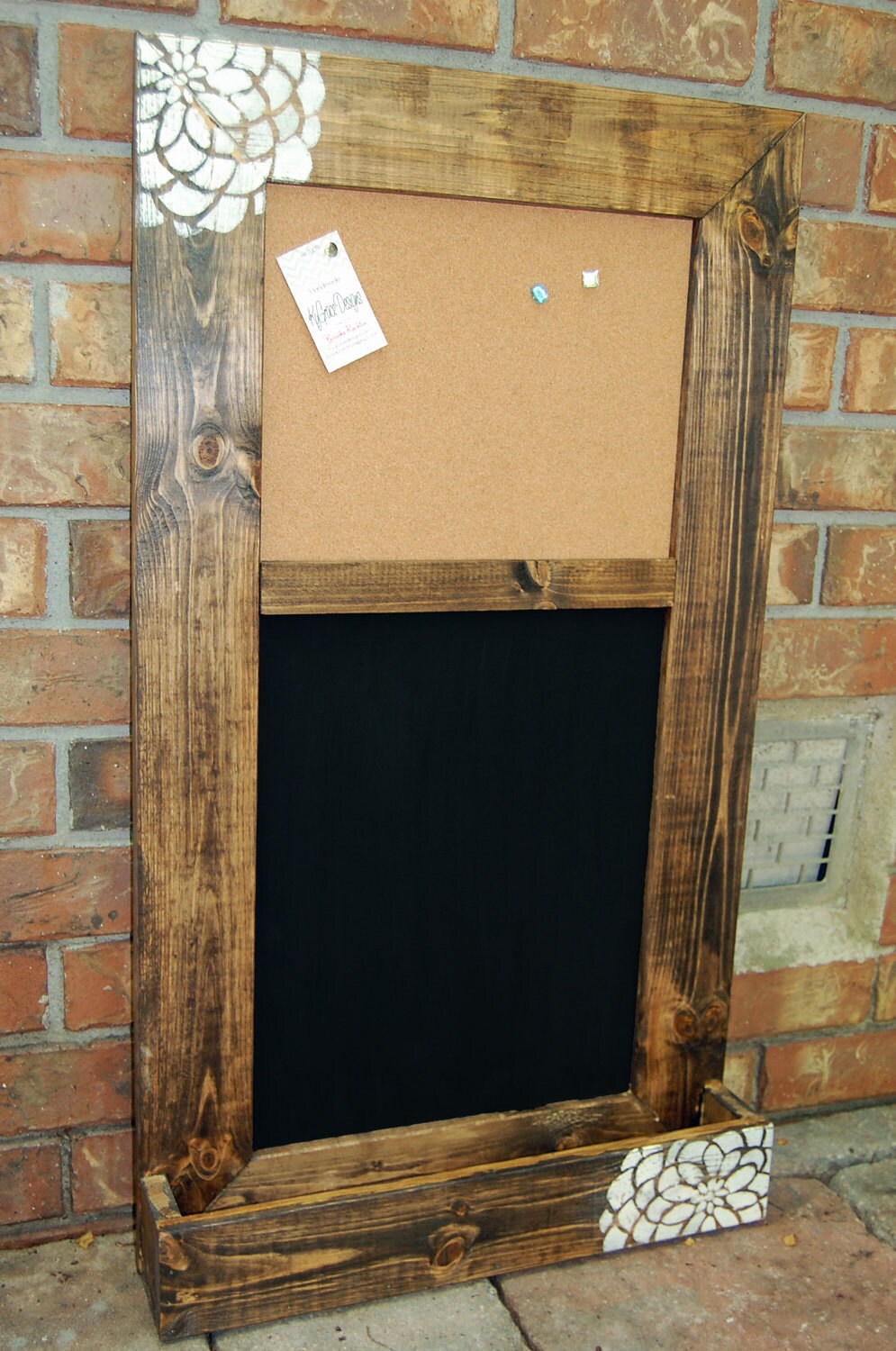 Custom message board with Chalkboard and Cork board with
