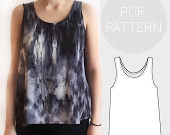 Womens basic loose fit woven vest / tank top. | PDF printable sewing pattern. | UK sizes 4-18 (US 0-14) | Instant Download.