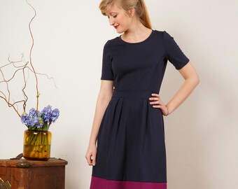 Dress "Elisa", in dark-blue and magenta