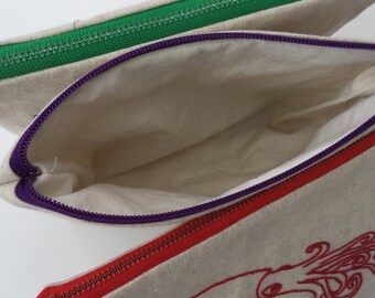 Hand Embroidered Squid Zipper Cosmetics Makeup Project Bag