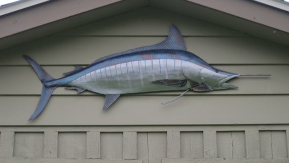 Striped Marlin Metal Fish 68in Wall sculpture Beach Coastal Tropical Art