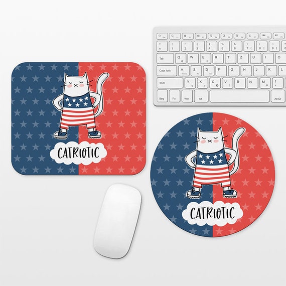 Cat Patriotic Mouse Pad, USA American Flag Mousepad, Stars and Stripes Funny Mouse Mat, Desk Decor Office Desk Accessories for Men Women