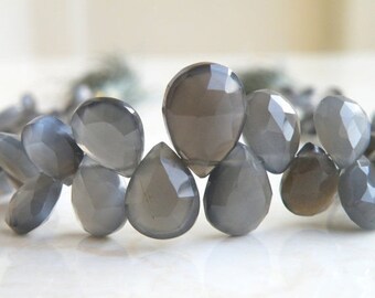 Light Grey Moonstone Gemstone Briolette Faceted Pear Teardrop 10.5 to 11mm 15 beads