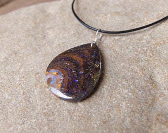 Large Boulder opal jewelry - gem stone pendant necklace - handmade in Australia - natural stone necklace - unique tear drop jewellery -