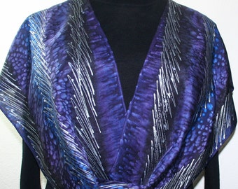 Silk Scarf Hand Painted. Purple, Blue, Black Hand Dyed Silk Scarf PURPLE THUNDER, in Several SIZES. Handmade Birthday Gift, Christmas Gift