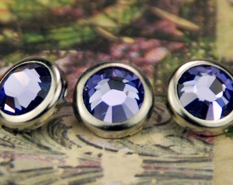 10 Tanzanite Crystal Hair Snaps - Round Silver Rim Edition -- Made with Swarovski Crystal Element Rhinestones