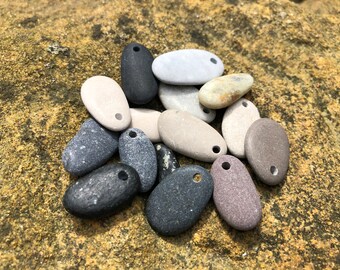 Drilled NATURAL STONE Pendants ~ Top Drilled Stones ~ Lake Stone Charms ~ 2mm