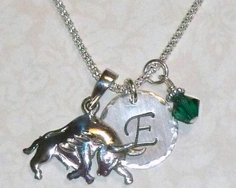 Taurus Necklace, Bull Necklace, Personalized Taurus Zodiac Hand Stamped Sterling Silver Initial Charm Necklace, Taurus Star Sign