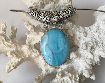 Reduced! OOAK Laura Bonetti Sterling Silver LARIMAR Pendant and Omega Chain