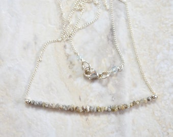 tiny rough raw gray diamond necklace. sterling silver chain. tiny raw gray diamond necklace. gray raw rough diamond jewelry.