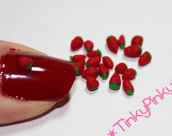 MINIATURE STRAWBERRIES (20pcs) NAIL art/scrapbooking/cupcakes/tarts/sweets/deco-den/cakes etc