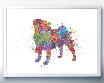 Pug Watercolor Art Print - Home Living - Animal Painting - Dog Poster - Wall Decor - Home Decor - House Warming Gift