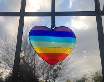 Glass Rainbow heart suncatcher