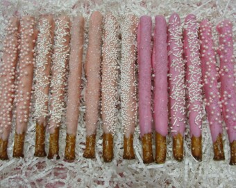 BABY GIRL SHOWER Chocolate Dipped Pretzels*12 Count*New Baby Girl*Gender Reveal*Christening*Baptism*Girl Birthday Party*Birth Announcement