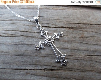 ON SALE Marcasite cross necklace handmade in sterling silver
