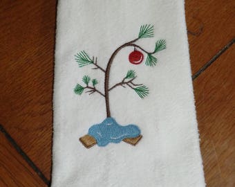 Embroidered Finger Tip Towel - Christmas - Charlie Brown Christmas Tree