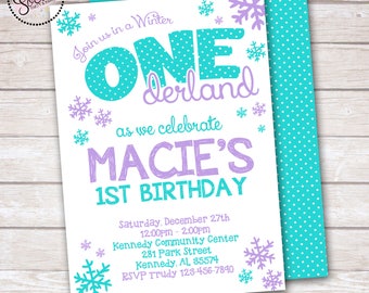 Winter ONEderland Snowflake Birthday Party Invitation DIGITAL OR PRINTED