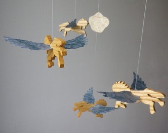 Mobile 4 Pegasus (winged horse) wood and handmade paper