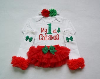 my 1st chistmas baby girl christmas outfit - red and green baby christmas - my first christmas baby girl outfit - my 1st christmas baby