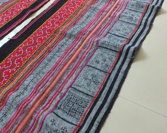 Handwoven Hmong Hemp, Vintage Batik fabric, Indigo blue- textiles and fabrics - Table runner,