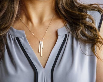 Dainty Vertical Bar Necklace, Gold Bar Necklace, Custom Name Bar Necklace, Gold Filled, Silver, Rose Gold Filled, 3 mixed bar ZN00150