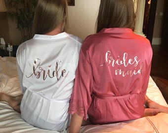 Bridesmaid robes Set of 1,2,3,4,5,6,7,8,9,10,11,12,13,14 Bridesmaid Gifts-Custom Wedding Robes-Gift for Bride-Satin Lace Robes-Bridal Robe