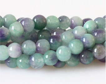 B22 Natural Gradient Chalcedony Beads, Full Strand 6 8 10 12mm Purple and Green Chalcedony Gemstone Beads for Jewelry Making