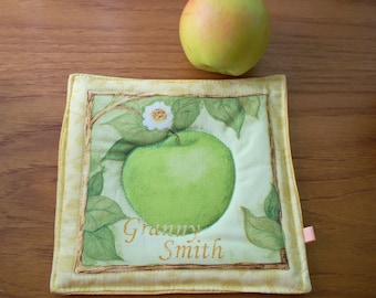 Apple Orchard Granny Smith Apple, Quilted Fabric Hotmats, Handmade Coffee Mug Rug, Coaster