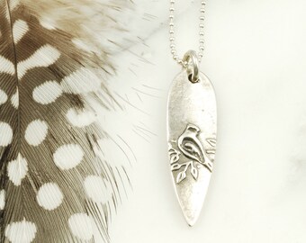 Cardinal Pendant - Sterling Silver Bird Necklace, Cardinal Jewelry