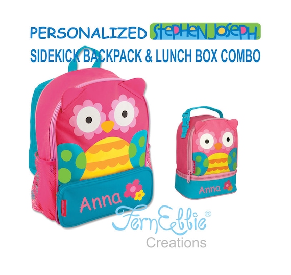 Personalized Stephen Joseph OWL Sidekick Backpack and Lunch Pal Combo.