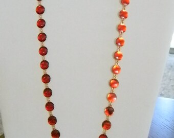 Long Red Round Chain Link Necklace