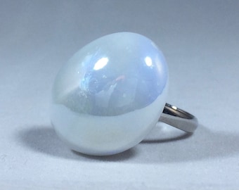 Pearl Glass Pebble Adjustable Ring