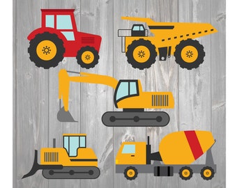 Construction Tractor Dozer Excavator Mixer Dump Truck SVG DXF Cut File