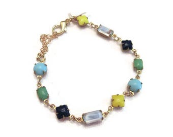 Jewel Bracelet,Gemstone Bracelet for Women,Dainty Bracelet Gold,Colorful Bracelet,Colorful Bracelet for Women,Geometric Bracelet