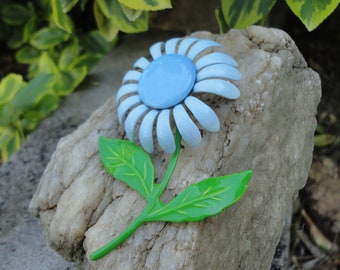 Vintage Shades of Blue and Green Enamel Flower Brooch/Pin. Mod Flower Power Brooch. 1960s-1970s Flower.