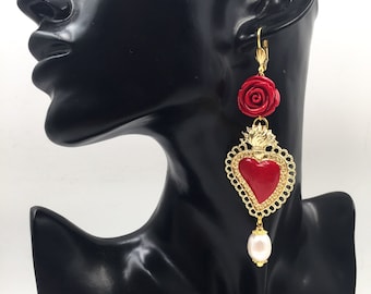 Ex voto earrings. Baroque earrings. Sacred heart earrings. READY TO SHIP