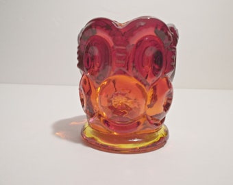 Ruby Red and Slight Amberina Moon and Star Toothpick holder