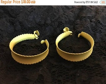 SUMMER CLEARANCE Vintage Yellow Metal Clip On Hoops / 60s MOD Earrings