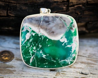 Variscite pendant - Variscite and Sterling Silver Pendant - Variscite Necklace - Variscite jewelry Green Variscite Pendant Verdite Gemstone