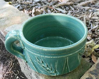 Spring Green Wheat Soup Mug Handmade Pottery by Daisy Friesen