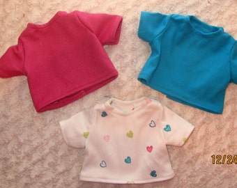 READY to SHIP 3 T-Shirts as shown fits 15 or 18 inch dolls, t shirt, 15 inch doll tshirt, 18 inch doll tshirt