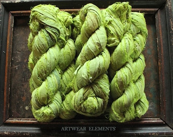 Pure Sari Silk, Lush Lime, 100g Skeins, New Recycled Sari Silk, Fair Trade, Ribbon, Yarn, Silk, Sari silk, Fabric, ArtWear Elements, 223A