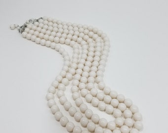 Classic Triple Strand White Bead Necklace From Japan