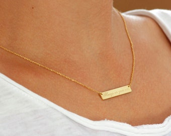 Custom Bar Necklace, Engraved Bar Necklace, Name Bar Necklace, Personalized Bar Necklace, Gold Bar Necklace, Custom Quote Necklace, SN0297