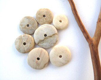 Natural Stone Cairn Mediterranean Beach Stone Stacks Pebble Rock Donut Beads River Stone Spacers NEUTRAL WHEELS 16-23 mm