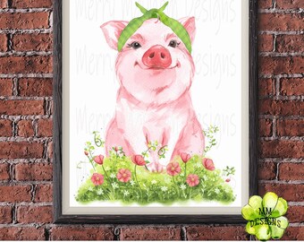 Watercolor Pig Clipart,Pig PNG Digital Files,Pig in Bandana Pig SVG, Sublimation Design Downloads, Instant Download,Heat transfer for shirts