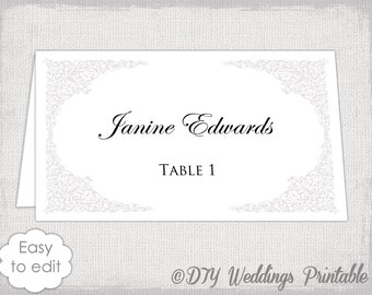 Place card template Mint lace wedding place card templates