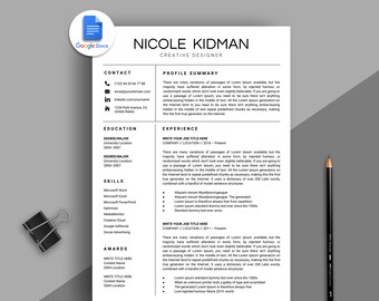 Google Docs Resume, Creative Google Docs Resume, Simple Google Docs Resume Instant Download
