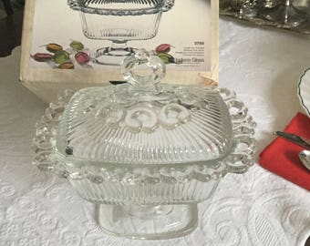 Indiana Crystal Glass Oblong Candy Box/Dish/Bonbonniere and Cover