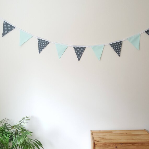 Grey and Mint Bunting for Nursery Playroom Bunting Kids Room
